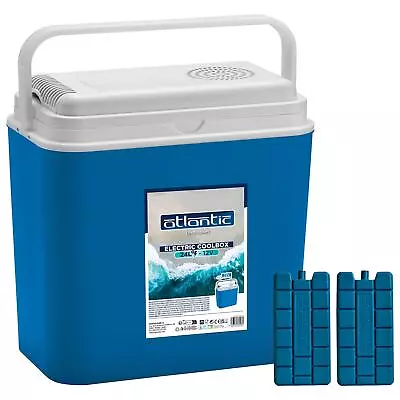 1x Blue 24L 12V Electric Cool Box & Freezer Blocks Set Camping Picnic Cooler • £44