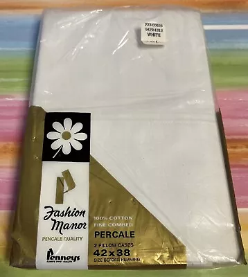 NOS Fashion Manor Percale Pillow Cases White 42” X 38” Package Of 2 Vintage • $13.99