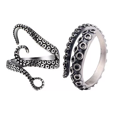 Vintage Silver Adjustable Octopus Ocean Ringside Women Men Finger Ring • £6.49