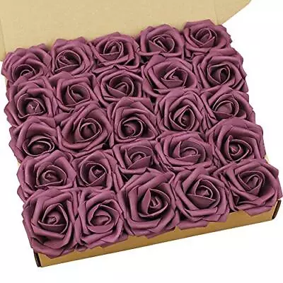 Artificial Flowers Plum Purple Roses 25Pcs Fake Flowers Foam Roses With Stems... • $21.87