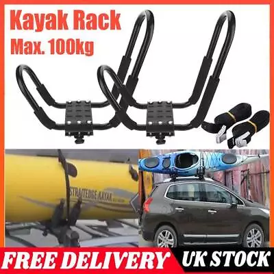 Double J Bars Car Roof Rack Kayak Carrier Canoe Heavy Duty Straps Accessory UK • £18.99