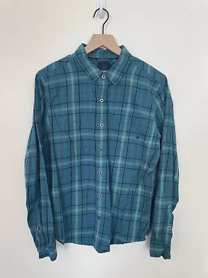 Prana Flannel Shirt Mens Medium Blue Plaid Long Sleeve Button Up Outdoors • $18.36