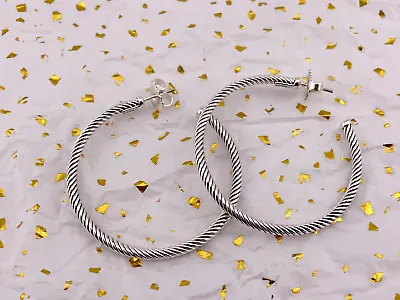 David Yurman Sterling Silver Cable Classic 2 Inch Hoop Earrings 925 • $210