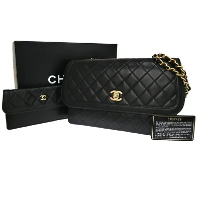 CHANEL CC Matelasse Chain Shoulder Bag Pouch Leather Black GHW Vintage 731RJ053 • $3880