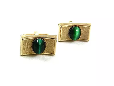 Vintage Gold Tone Malachite Cufflinks By S In Shield 22717 • $19.99