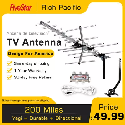 Uhf Vhf Fm Outdoor Digital Hdtv Atsc Tv Dtv Yagi  Antenna -quick Assembly • $49.99