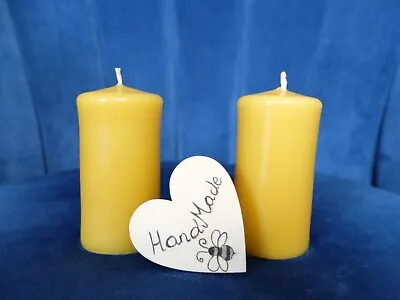 £9.99 • Buy 2 X Handmade 100% Pure Beeswax Solid Church Pillar Table Candles, Long Burn Time
