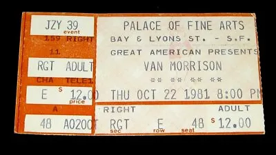 Van Morrison 1981 Original Concert Ticket Stub * San Francisco • $17
