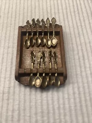 Vintage Hello Dolly Wood Spoon Rack Dollhouse 1:12 Miniature 11 Spoons • $12