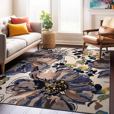 Rugshop Area Rug Modern Bright Flowers Non-Slip Rugs For Bedroom Living Room Rug • $36.39