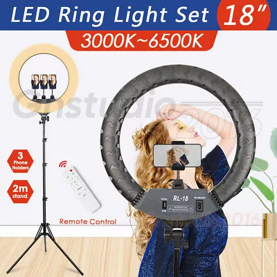 18  6500K Dimmable LED Ring Light 2M Tripod Stand Makeup Selfie Live Lamp Kit • $77.50