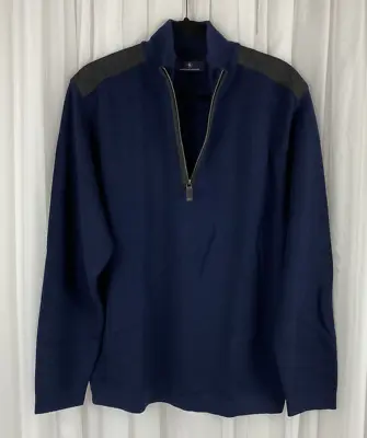 Hart Schaffner Marx Men's L Navy Blue 1/4 Zip Extra Fine Marino Wool Sweater • $24.99