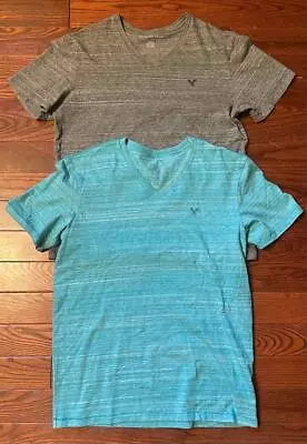 Mens American Eagle 2 Standard Fit V-Neck T-Shirt Lot Gray Turquoise S • $21.51