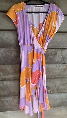 Mister Zimi Summer Colette Wrap Dress Flores Size 6/8 Purple Orange Floral Mini • $50