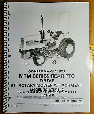 Haban MTM61-C 61  Mower For Mitsubishi MT210 MT250 Tractor Oper & Parts Manual • $16.99