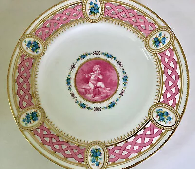  19th C. Minton Cabinet Plate Cherub & Forget-me Nots Reticulated • £850.39