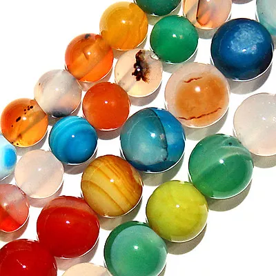 Multi Colored Agate Beads Round 8mm Stone Strand Red Yellow Blue Green Gold S98 • $9.99