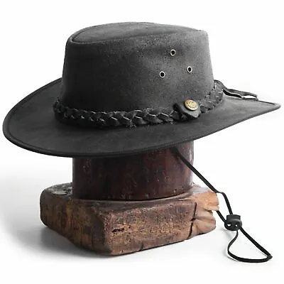 £23.97 • Buy Black Leather Cowboy Outback Western Aussie Style  Vintage Hat Handcrafted