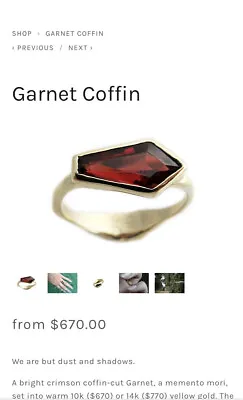 Margaret Cross Goldengrove Garnet Coffin Ring 10k Gold Size 5 Memento Mori Goth • $635