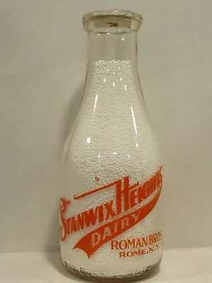 TRPQ Milk Bottle Stanwix Heights Dairy Roman Bros Rome NY ONEIDA COUNTY 1947 • $39.99