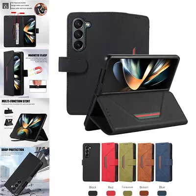 Vintage Luxury Leather Folio Phone Case For Samsung Galaxy Z Fold5 Fold4 Fold3 2 • $16.99