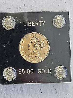 1904 $5 US Liberty Head Half Eagle Gold Coin - Philadelphia - Very Nice Coin • $584