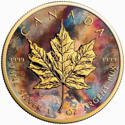 Canadian Maple Leaf - Aquarelle - Colorized And Gold Gilded Coin • $99