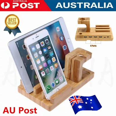 $29.87 • Buy AU Bamboo Charging Dock Station Charger Holder Stand For Apple Watch And IPhone 