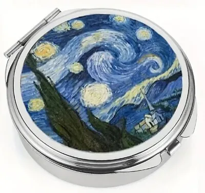 Van Gogh Starry Night Art Painting Themed Pill Case With Mirror 3 Compartments • $11.99