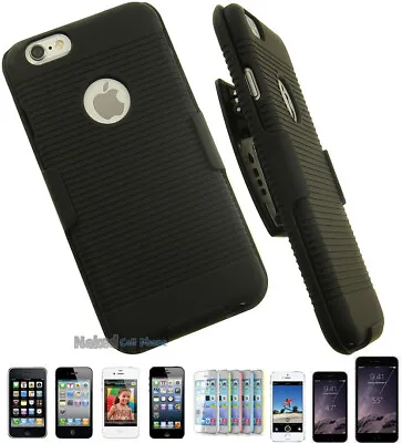 BLACK RUBBERIZED HARD CASE COVER + BELT CLIP HOLSTER W/ STAND FOR APPLE IPHONE • $14.95