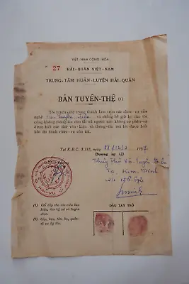 Vietnam War_navy South Vietnam Army_pleadge Of Loyalty Certificate 1957 • $50