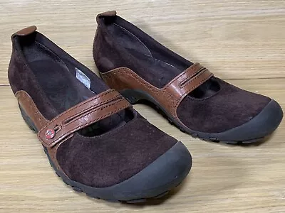 Merrell Plaza Bandeau Espresso Womens Suede Wedge Mary Jane Shoe Size 8.5 • $11.24