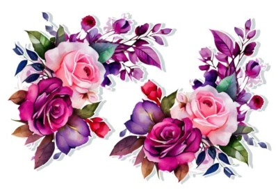 £2.99 • Buy 2x Waterproof Rose Flowers Vinyl Sticker Decal For Laptop Wall Glass Gift Box