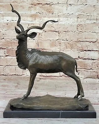 Bronze Sculpture Gazelle Hand Made Masterpiece Detailed Marble Base Figure • $149.50