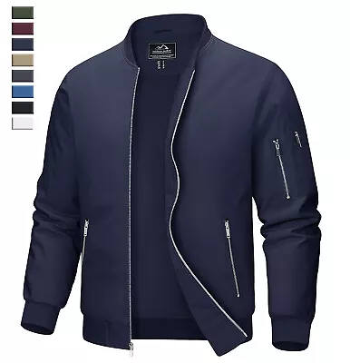 Men's Lightweight Baseball Varsity Jacket Zipper Pockets Casual Work Bomber Coat • $38.98