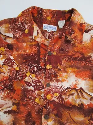 Mens Large Duke Kahanamoku Catalina Floral Orange Hawaiian Shirt Hawaii USA VTG • $99