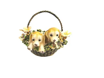 $17.50 • Buy Bejeweled Puppies In Basket Hinged Metal Enameled Rhinestone Trinket Box