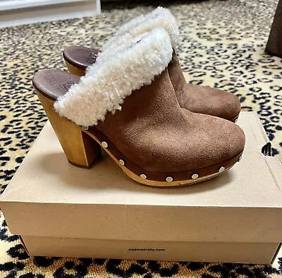 UGG Australia Adele Clog Heel. Women’s 6 (37). Brown Suede W Fleece. $175 Retail • $28.90