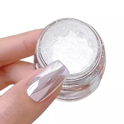 White Pearl Chrome Nail Powder Magic  Silver Mirror Effect Ice Pearlescent Nail • $13.99