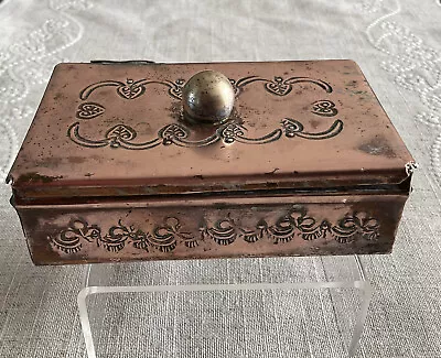 Vintage Copper Box Container With Hinged Lid Brass Handle - Marked Egypt • $40