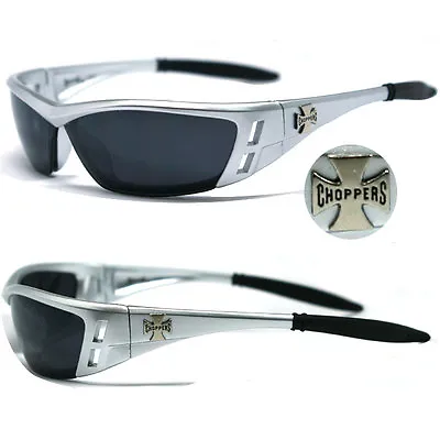 Choppers Motorcycle Riding Glasses Sunglasses - Silver Fame Black Lens C46 • $10.99