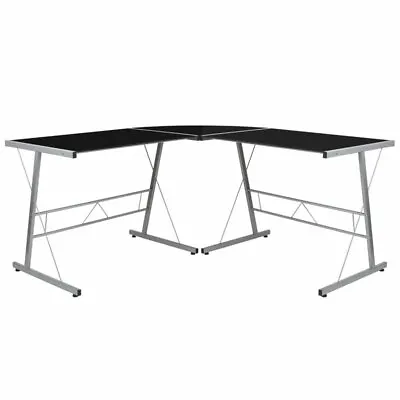 Flash Furniture Glass Top L Shaped Writing Desk In Black And Silver • $190.42