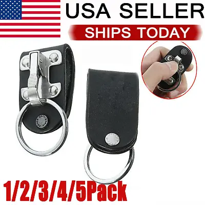 Men Belt Clip Ring Holder Detachable Stainless Steel Leather Key Chain Keyring • $7.66