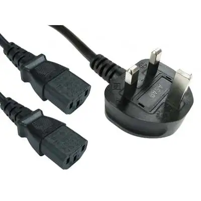 2m C13 IEC Power Y Splitter Cable Dual Kettle Lead PC Monitor TV Mixer UK Plug • £8.99