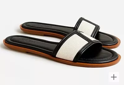 J CREW Made In Italy Slide Sandals In Canvas And Leather Black Size 7 $98 BH411 • $58