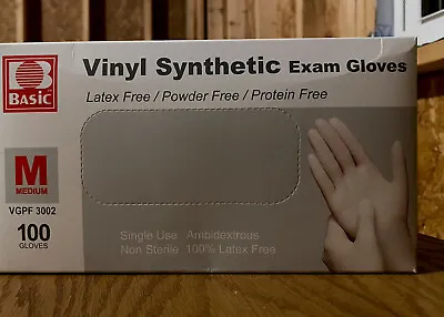 100 Basic Vinyl Synthetic Exam Gloves Size Medium NGPF 3002 ~ Latex Free • $4