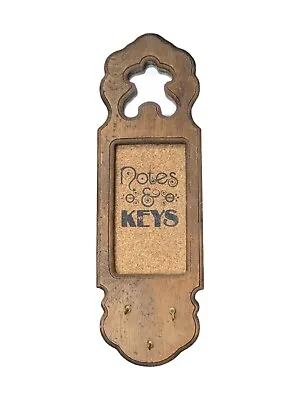 1970s Vintage Wooden Heart Cut Out Keys & Memo Holder Cork Board 9.25'' X 11.25  • $25