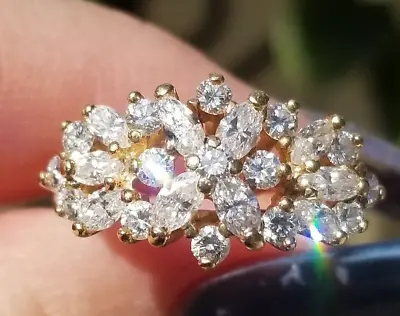 1.20TCW Vintage Quality Marquise Round Diamond Cluster 14k Yellow Gold Ring • $695