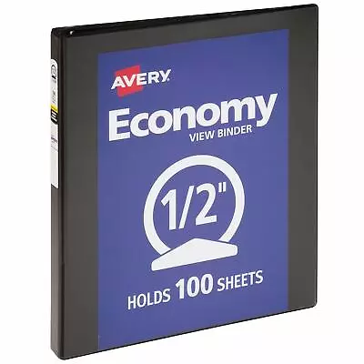 1/2 Inch Economy View 3 Ring Binder Round Ring Holds 8.5  X 11  Paper Black • $14.99