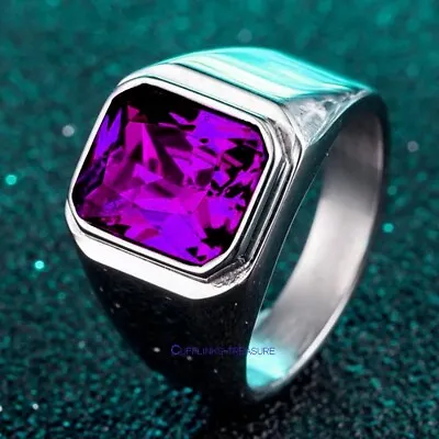 Natural Amethyst Gemstone With 925 Sterling Silver Ring For Men's #C990 • $80.75